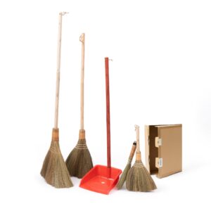 broom and dustpan set for home, set of 4 broom - large straw soft broom, hand whisk broom, small broom, mini broom and dustpan set with long handle for office, home indoor outdoor…