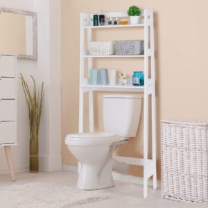 zeny 3-tier over-the-toilet space saver organizer rack, over the toilet storage, freestanding above toilet stand for bathroom, restroom, laundry, white