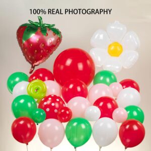 Strawberry Balloons Arch Kit Red Light Pink Green and White with Daisy Foil Balloon for Strawberry Party Decoration Girls Birthday berry sweet baby shower decorations