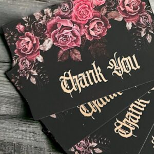 (25/box) Gothic Rose Thank You Cards with Envelopes, 4" x 6" Professional Thank You Card, Classy Thank You Notes, Perfect for Small Business, Wedding, Graduation, Baby Shower, Bridal Shower, Parties