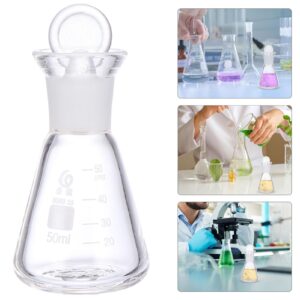 Clear Glass Glass Erlenmeyer Flask, 50ml Narrow Mouth Borosilicate Glass Graduated Conical Flask with Glass Stopper for Experiment, Lab Beaker