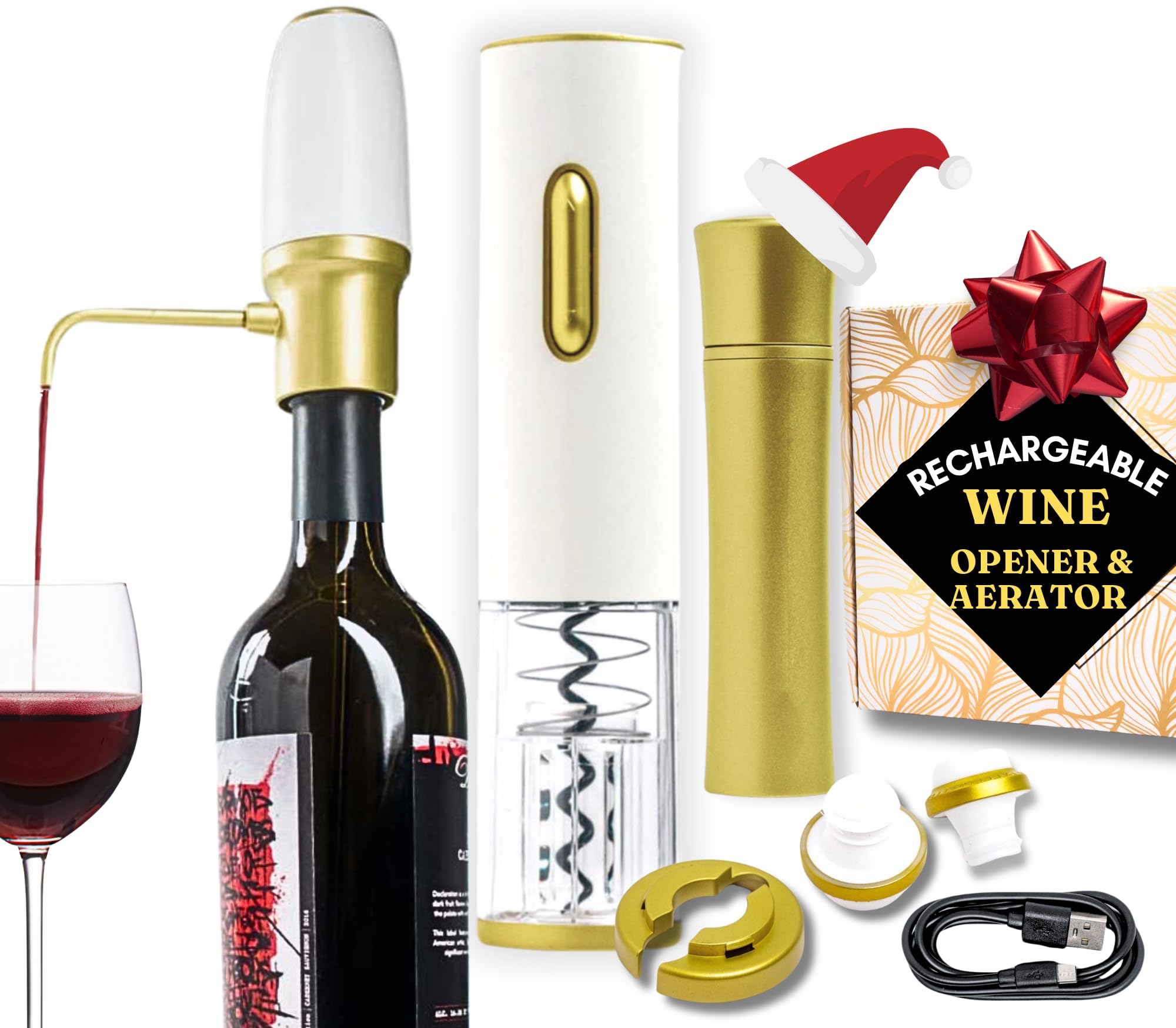 Rechargeable Electric Wine Opener Set - Wine Gift Set - Electric Wine Aerator - Wine Bottle Opener - Electric Wine Dispenser Opener Set - Wine Accessories Gifts for Women - Wine Sets Gifts