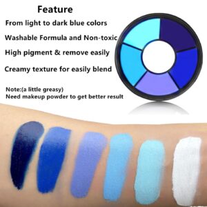 Go Ho 6 Colors Blue Face Body Paint,Cream Washable Formula Face Painting for Adults Children Halloween Cosplay,Body Paint FX Makeup Palette,Professional Face Paint Blue Makeup