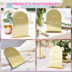 20 Pcs Gold Mirror Acrylic Arch Table Numbers for Wedding Reception, 4.5×5.7 Inch Gold Acrylic Wedding Table Signs 1-20 with Holders, Minimalist Style Gold Mirror Arch Table Numbers, for Restaurant