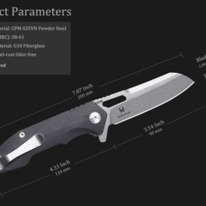 WALLOPTON Camping Folding Knife - S35VN Powder Steel G10 Handle Comfortable Grip - Great for Cutting Hunting Hiking Survival, Father’s Day Gifts for Men Husband Dad. Include Sheath & Screwdriver