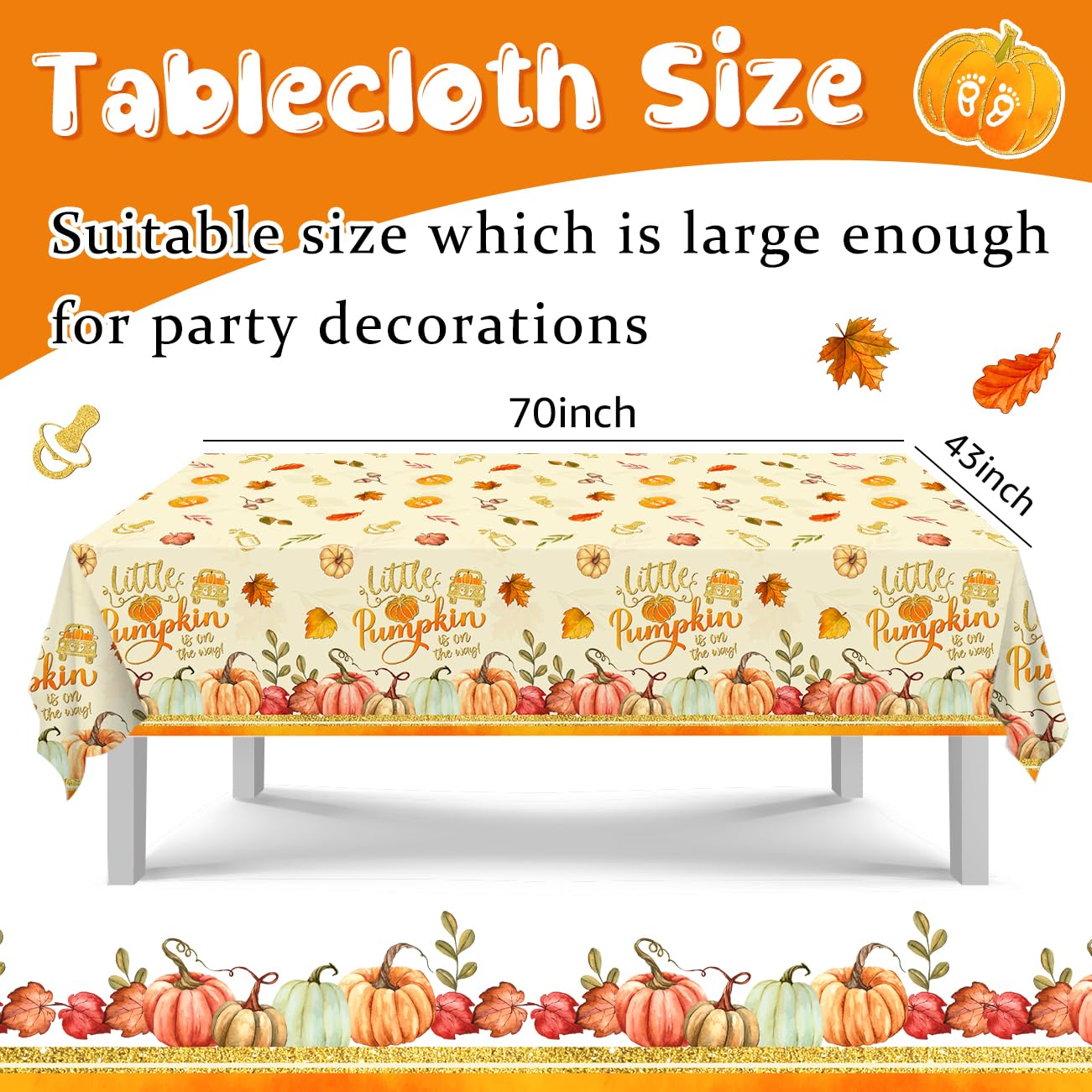 Little Pumpkin Baby Shower Decorations 3Pcs Little Pumpkin is On The Way Tablecloths Fall Theme Disposable Plastic Rectangle Table Covers for Autumn Thanksgiving Boy Girl Baby Shower Party Supplies