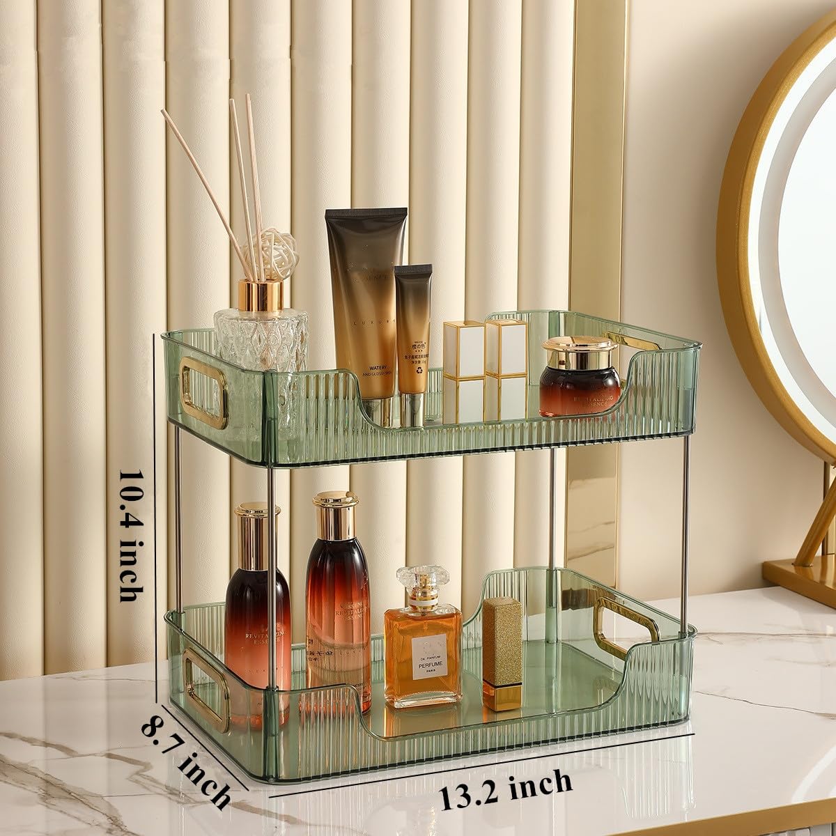 DEAMACE Bathroom Counter Organizer, Bathroom Counter Shelf, Makeup Organizer for Vanity, Bathroom Organizer for Skincare, Cosmetics, Perfumes, Lotions, Toiletries (Green)