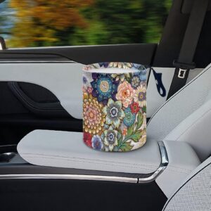 Panskyllis Boho Flowers Car Trash Can Waterproof Auto Vehicle Garbage Organizer Bag Hanging Car Waste Basket Holder for Front Seat Back, Seat, Floor, Headrest