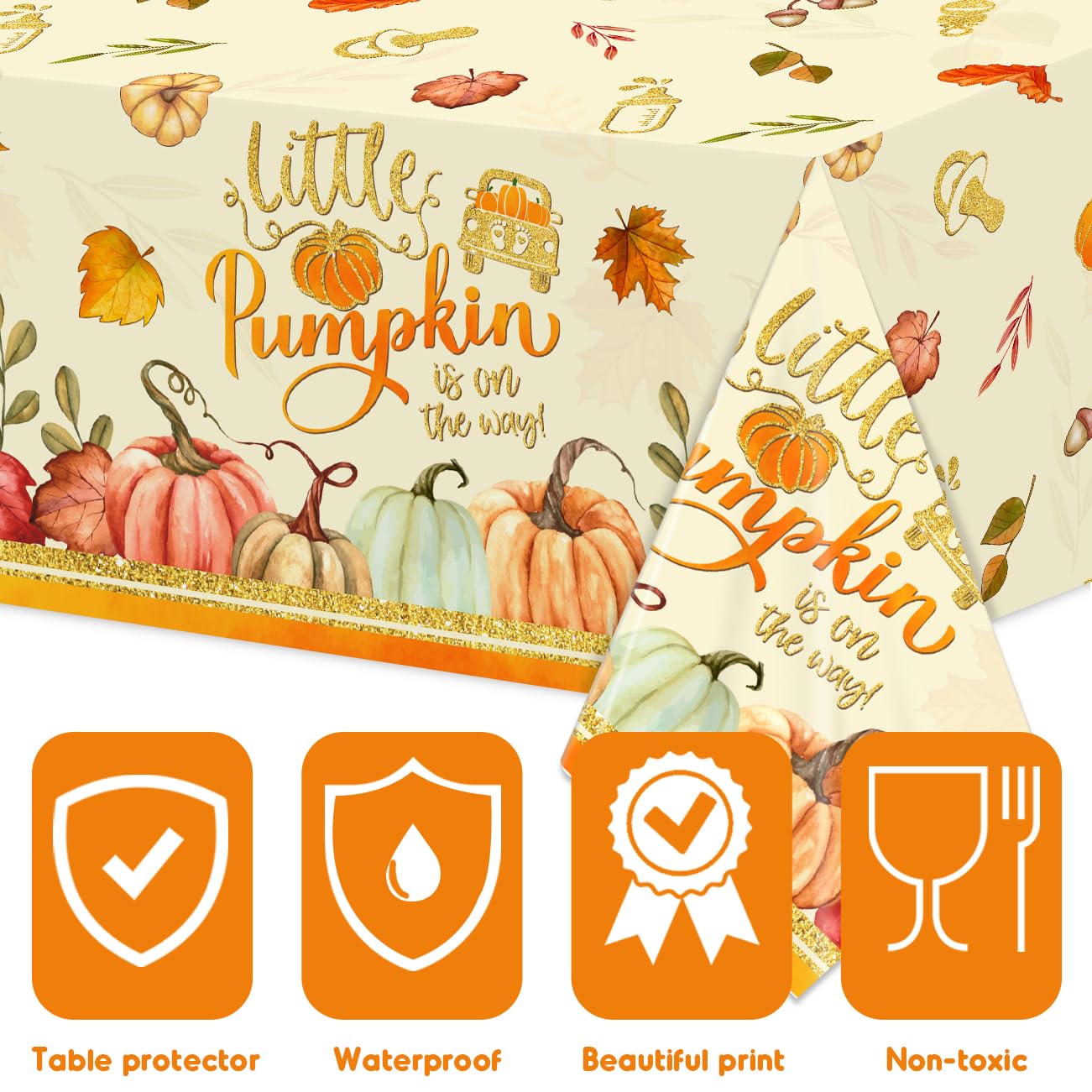 Little Pumpkin Baby Shower Decorations 3Pcs Little Pumpkin is On The Way Tablecloths Fall Theme Disposable Plastic Rectangle Table Covers for Autumn Thanksgiving Boy Girl Baby Shower Party Supplies