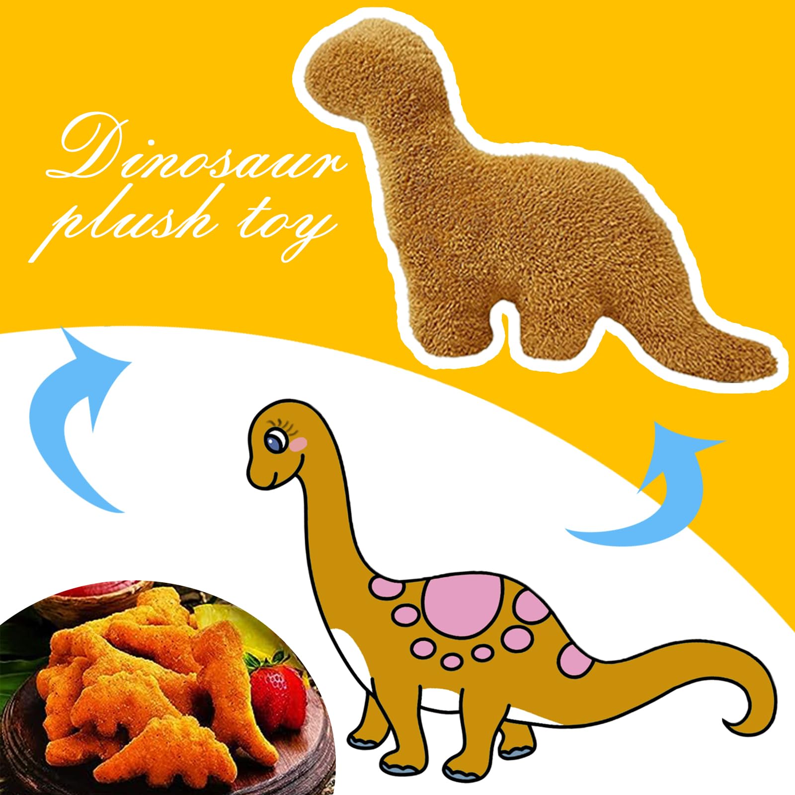 YOMOTREE Dino Chicken Nugget Plush, Soft Dinosaur Chicken Nuggets Pillow for Birthday Gifts, Dinosaur Theme Party Decorations (Dino-5pack-Small)