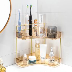 ghtlves 2-tier corner bathroom counter organizer, gold, metal