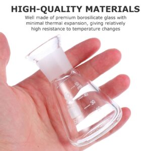 Clear Glass Glass Erlenmeyer Flask, 50ml Narrow Mouth Borosilicate Glass Graduated Conical Flask with Glass Stopper for Experiment, Lab Beaker