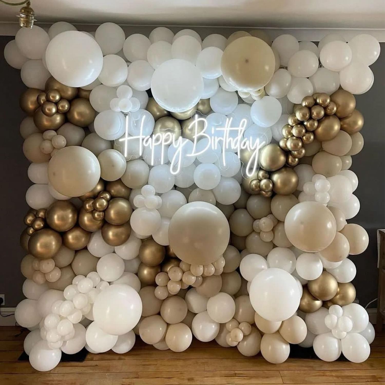 White Sand Gold Balloons Garland Arch Kit, 156pcs White Metallic Chrome Gold Nude Latex Balloons for Boho Neutral Wedding Bridal Baby Shower Engagement First Communion Baptism Birthday Decorations