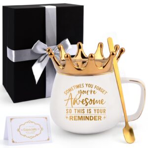 coffee mugs for women, thank you gifts for women coworkers, awesome gifts & 2024 graduation gifts, birthday gift sets for women friendship appreciation gifts for boss-unique crown gifts