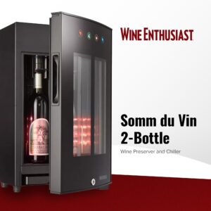 Wine Enthusiast Somm du Vin 2-Bottle Wine Preserver and Chiller – Split Zone Temperature Control, Hands Free Vacuum Seal System, Touchscreen Controls (Right Hinge)