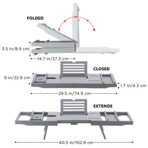 HBlife Foldable Bathtub Caddy Tray with Folding Slide-Out Arms - Expandable Bamboo Bath Table Tray with Book and Wine Glass Holder, Essential Bathroom Accessories for Home Spa