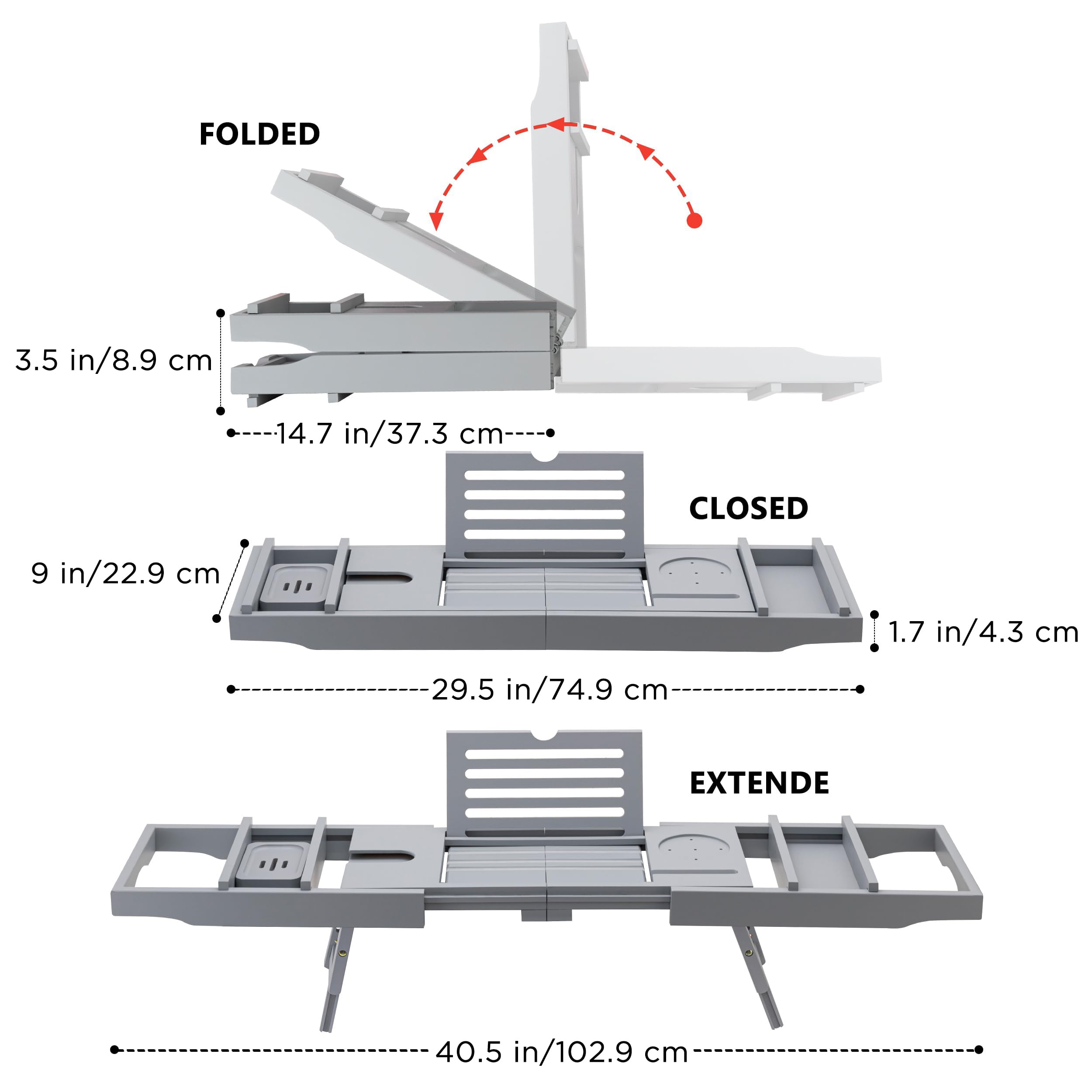 HBlife Foldable Bathtub Caddy Tray with Folding Slide-Out Arms - Expandable Bamboo Bath Table Tray with Book and Wine Glass Holder, Essential Bathroom Accessories for Home Spa