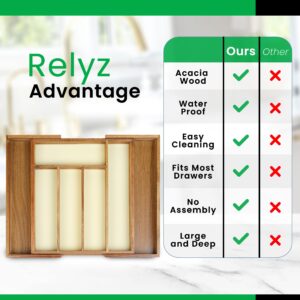 RELYZ Premium Acacia Expandable Drawer Organizer - Superior Tray with Groove Dividers for Cutlery (7 Slots, Natural)