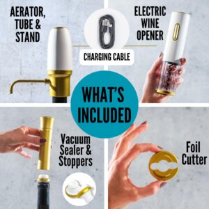 Rechargeable Electric Wine Opener Set - Wine Gift Set - Electric Wine Aerator - Wine Bottle Opener - Electric Wine Dispenser Opener Set - Wine Accessories Gifts for Women - Wine Sets Gifts