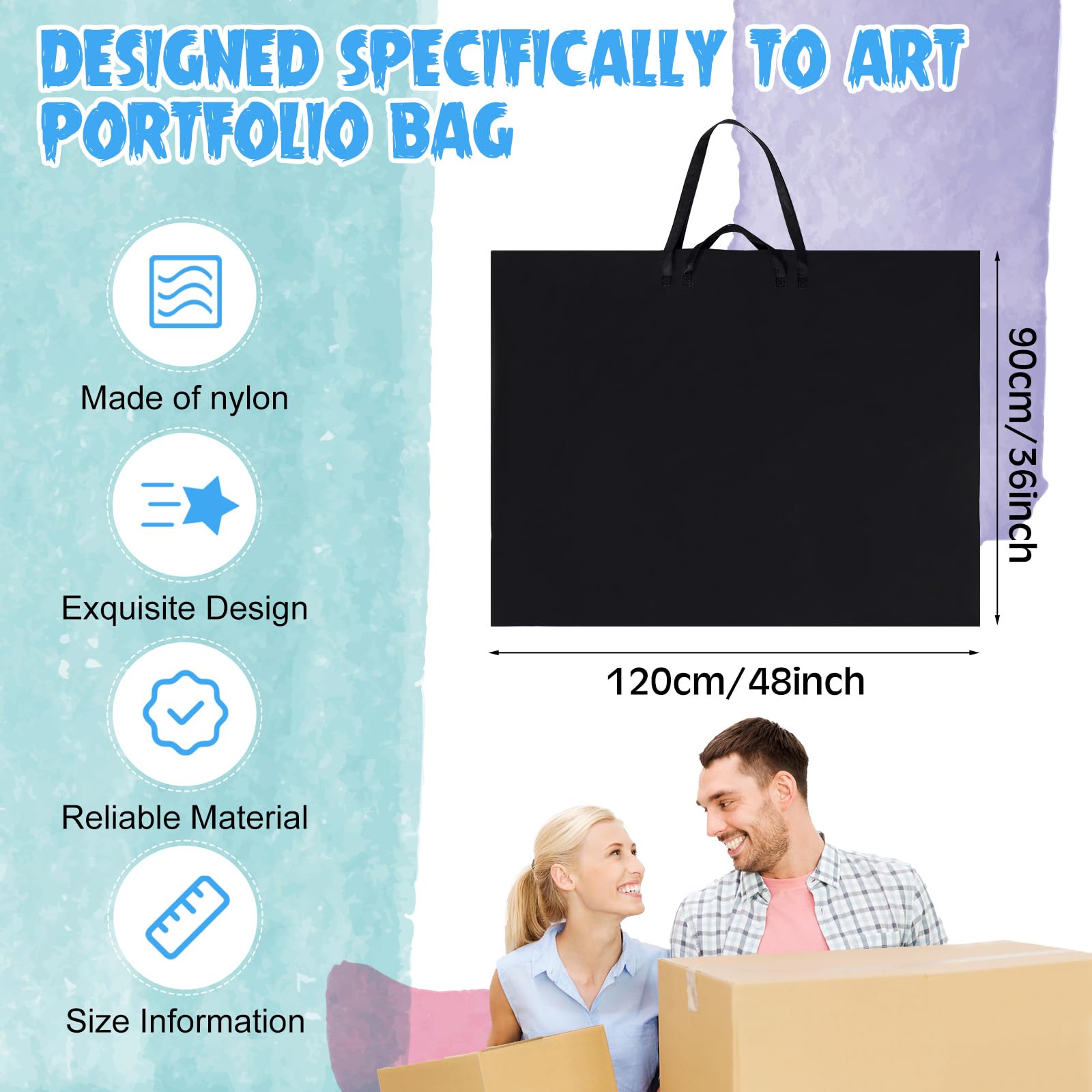 Abbylike 48 x 36 Inch Art Portfolio Bag Large Size Art Supply Bag with Nylon Shoulder Poster Board Storage Bag Waterproof Poster Carrying Case Tote Painting Sketch Bag for Art Work(Black, 1 Pcs)