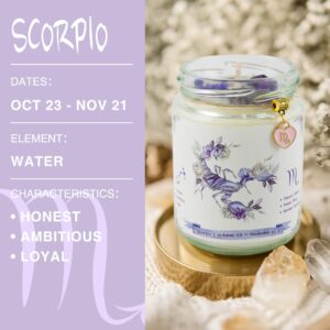 Scorpio Zodiac Gift Set for Women,ZINCGE Scorpio Soy Scented Candle, Scorpio Necklace Pendant for Women, Zodiac Sign Crystal Candle Gifts Set,October Astrology Gifts