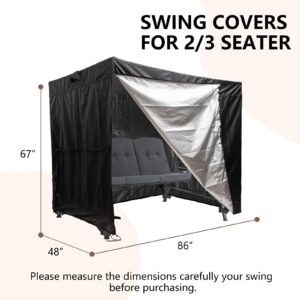 WEIMELL Outdoor Swing Cover 3 Triple Seater Waterproof Porch Swing Cover 420D Patio Swing Protector Cover(86W*48D*67H inch)