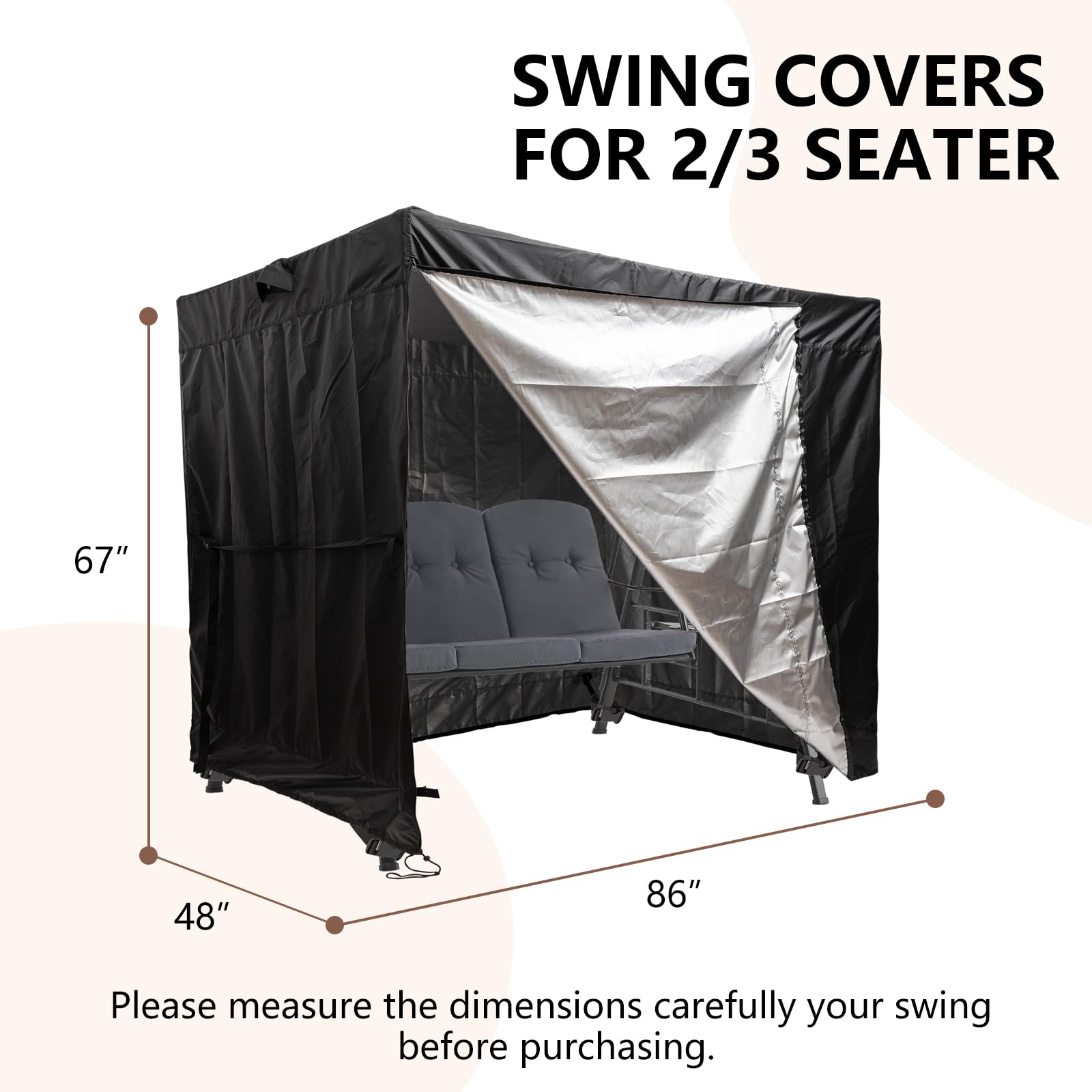 WEIMELL Outdoor Swing Cover 3 Triple Seater Waterproof Porch Swing Cover 420D Patio Swing Protector Cover(86W*48D*67H inch)