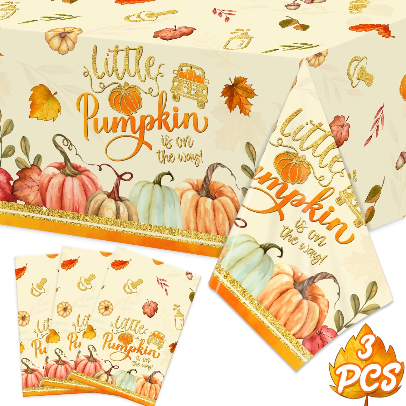 Little Pumpkin Baby Shower Decorations 3Pcs Little Pumpkin is On The Way Tablecloths Fall Theme Disposable Plastic Rectangle Table Covers for Autumn Thanksgiving Boy Girl Baby Shower Party Supplies