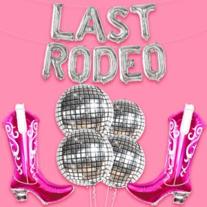 katchon, 15 pcs last rodeo balloons set - silver, disco ball, cowgirl boots - bridal shower, wedding, birthday decorations