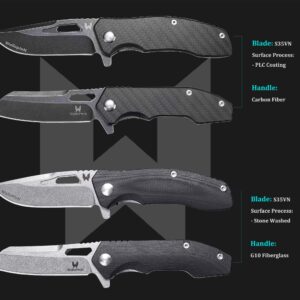 WALLOPTON Camping Folding Knife - S35VN Powder Steel G10 Handle Comfortable Grip - Great for Cutting Hunting Hiking Survival, Father’s Day Gifts for Men Husband Dad. Include Sheath & Screwdriver