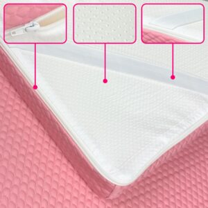 XOLLOZ | Lash Bed Mattress + Pillow (Pink) | Comfortable Mattress Topper - with Four Corner Straps & Anti-Slip Bottom | Curved Lash Bed Pillow with Neck and Back Support, Two Pockets On The Sides