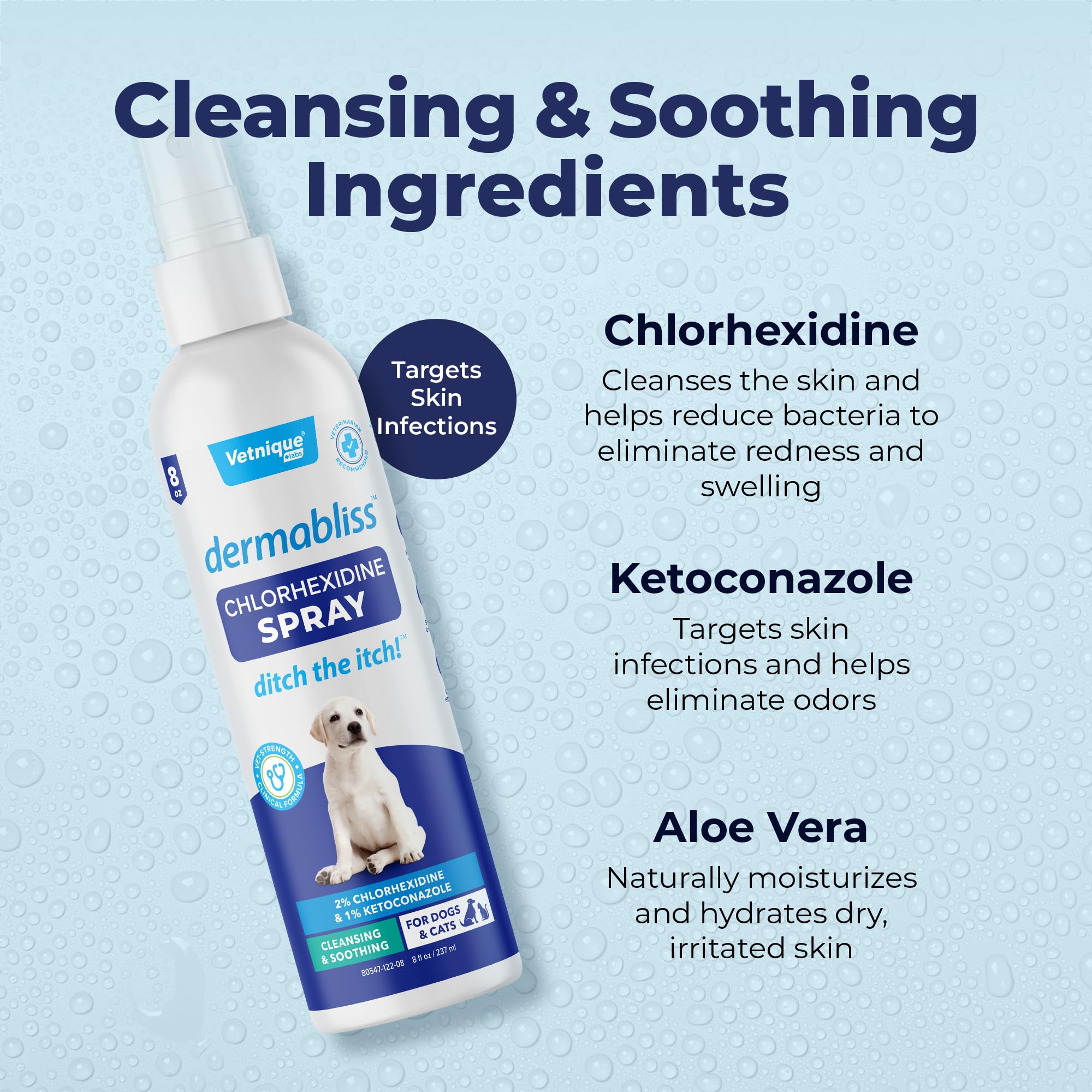 Vetnique Dermabliss Medicated Chlorhexidine Antiseptic Skin Spray for Dogs & Cats, Supports Skin Infections and Irritations 8oz