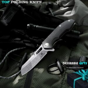 WALLOPTON Camping Folding Knife - S35VN Powder Steel G10 Handle Comfortable Grip - Great for Cutting Hunting Hiking Survival, Father’s Day Gifts for Men Husband Dad. Include Sheath & Screwdriver