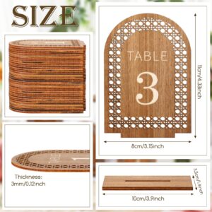 Soaoo 20 Pcs Wooden Table Numbers 1-20 Rattan Arch Wedding Table Numbers with Wooden Base Wooden Wedding Sign for Table Banquet Restaurant Wedding Party Decor