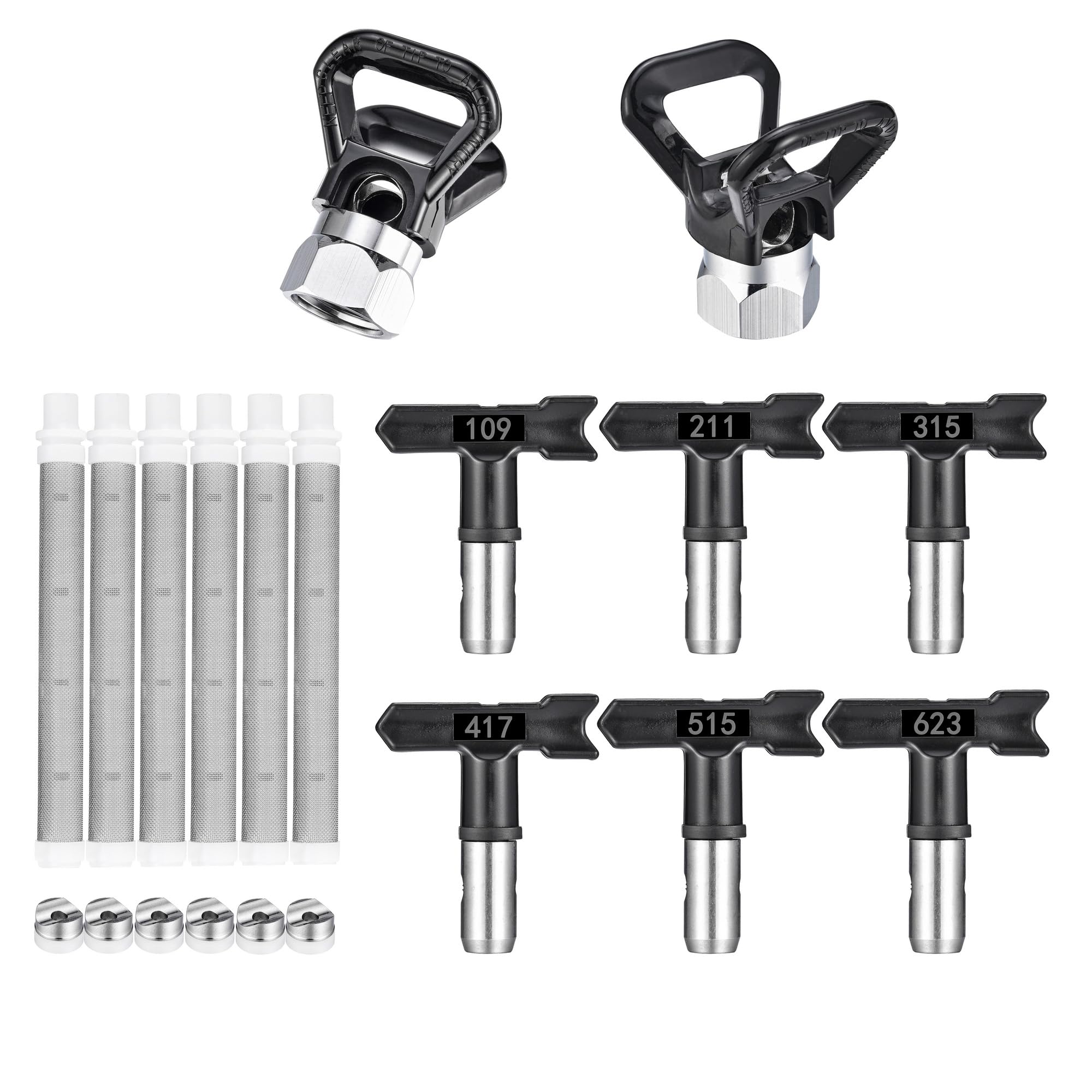 Yoption 14 Pieces Airless Spray Gun Tool Set, 6 Airless Paint Sprayer Tips, 6 Airless Paint Spray Gun Filter and 2pcs Nozzle Tip Guards for Airless Spraying Machine Parts (109,211,315,417,515,623)