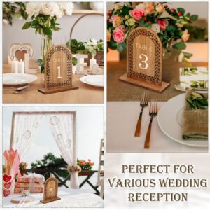 Soaoo 20 Pcs Wooden Table Numbers 1-20 Rattan Arch Wedding Table Numbers with Wooden Base Wooden Wedding Sign for Table Banquet Restaurant Wedding Party Decor