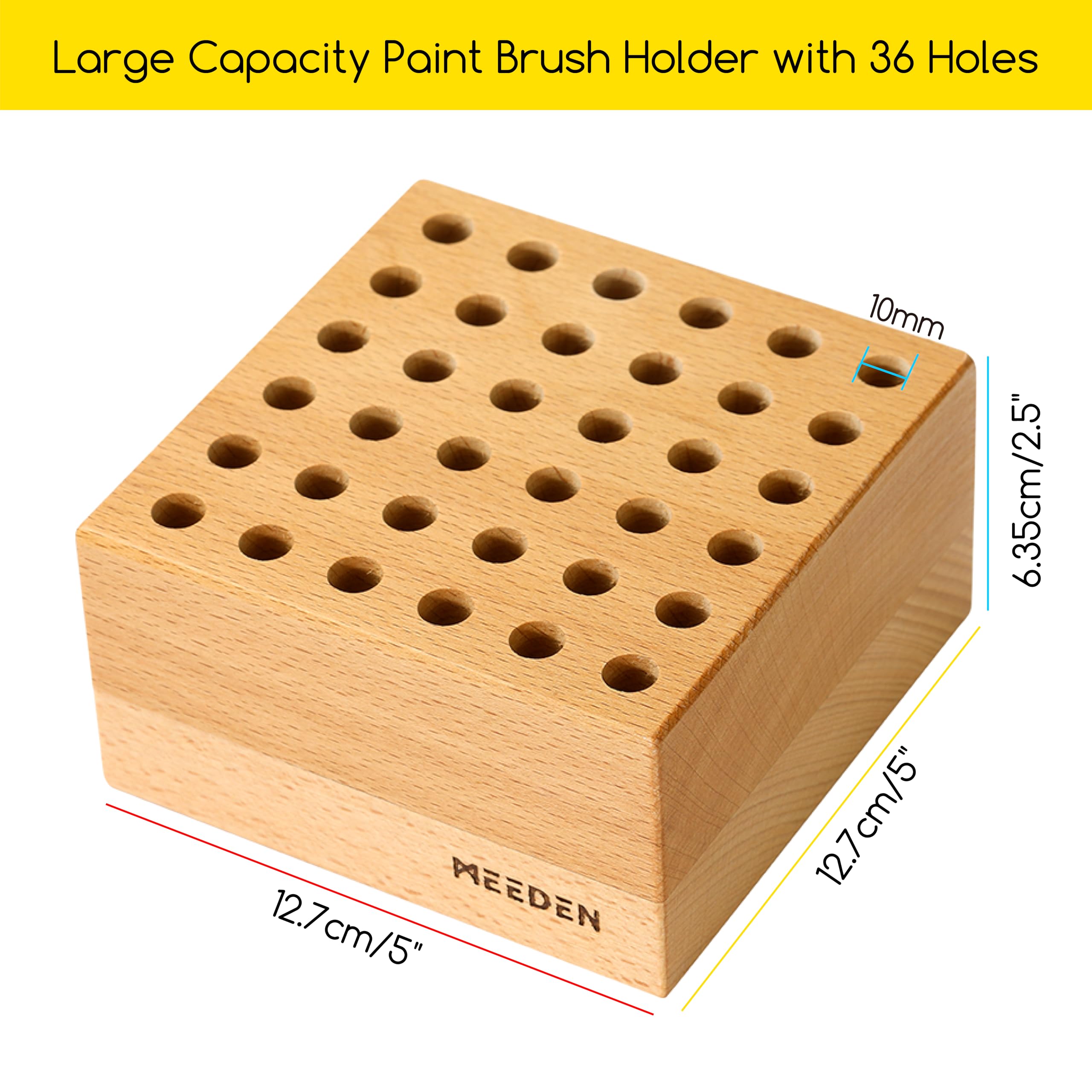 MEEDEN Beechwood Pencil and Brush Holder: 36 Holes Paint Brush Storage Organizer & Holder Rack - Wooden Block Pencil Holder for Paintbrushes, Pens and Art Tools - Paint Brush Holder Display Stand