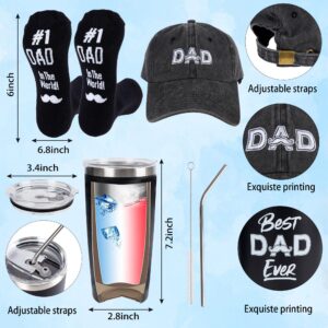 Kolewo4ever 9 Pieces Dad Gift Set Best Dad Gifts Christmas Gifts For Dad, Men with Tumbler Mens Socks Mens Baseball Cap Dad Key Chain Card for Men Father Papa Gifts from Son Daughter Kids