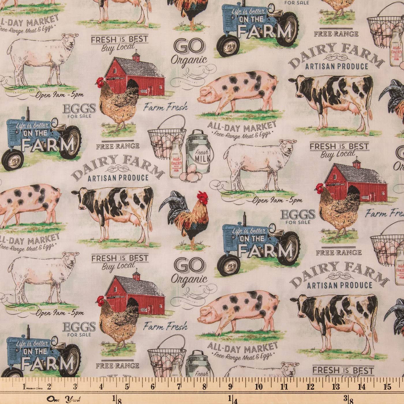 Hobby Lobby Dairy Farm Cotton Calico Fabric (2 Yard) – Printed Sewing Fabric by The Yard – Lightweight Precut Fabric for Sewing Clothes, Homeware, & Other Accessories – DIY Craft Fabric