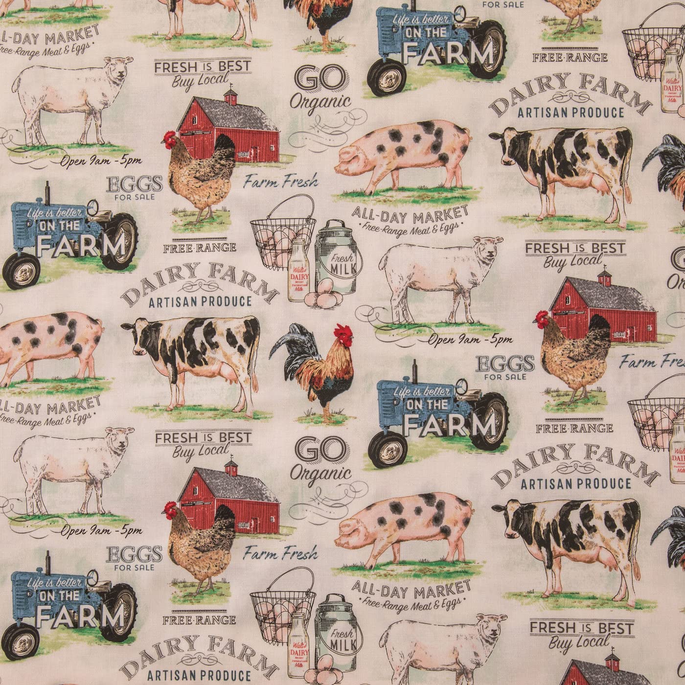 Hobby Lobby Dairy Farm Cotton Calico Fabric (2 Yard) – Printed Sewing Fabric by The Yard – Lightweight Precut Fabric for Sewing Clothes, Homeware, & Other Accessories – DIY Craft Fabric