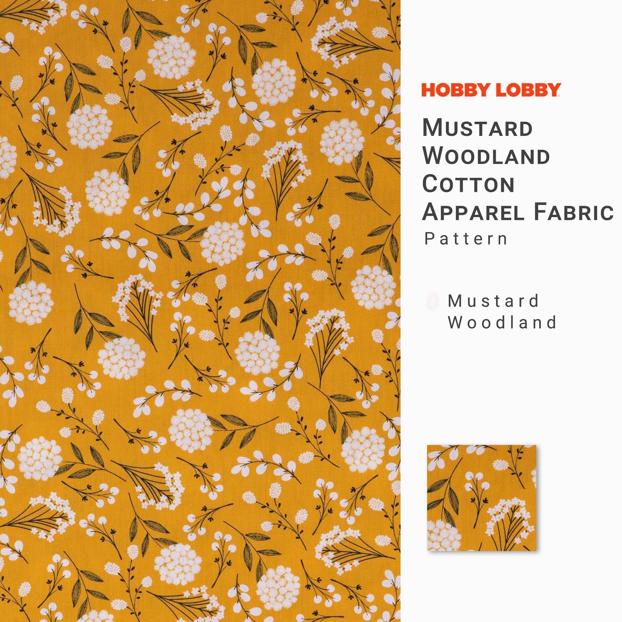 Mustard Woodland Cotton Apparel Fabric (1 Yard) – Printed Sewing Fabric by The Yard – Lightweight Precut Fabric for Sewing Clothes, Homeware, & Other Accessories – DIY Craft Fabric