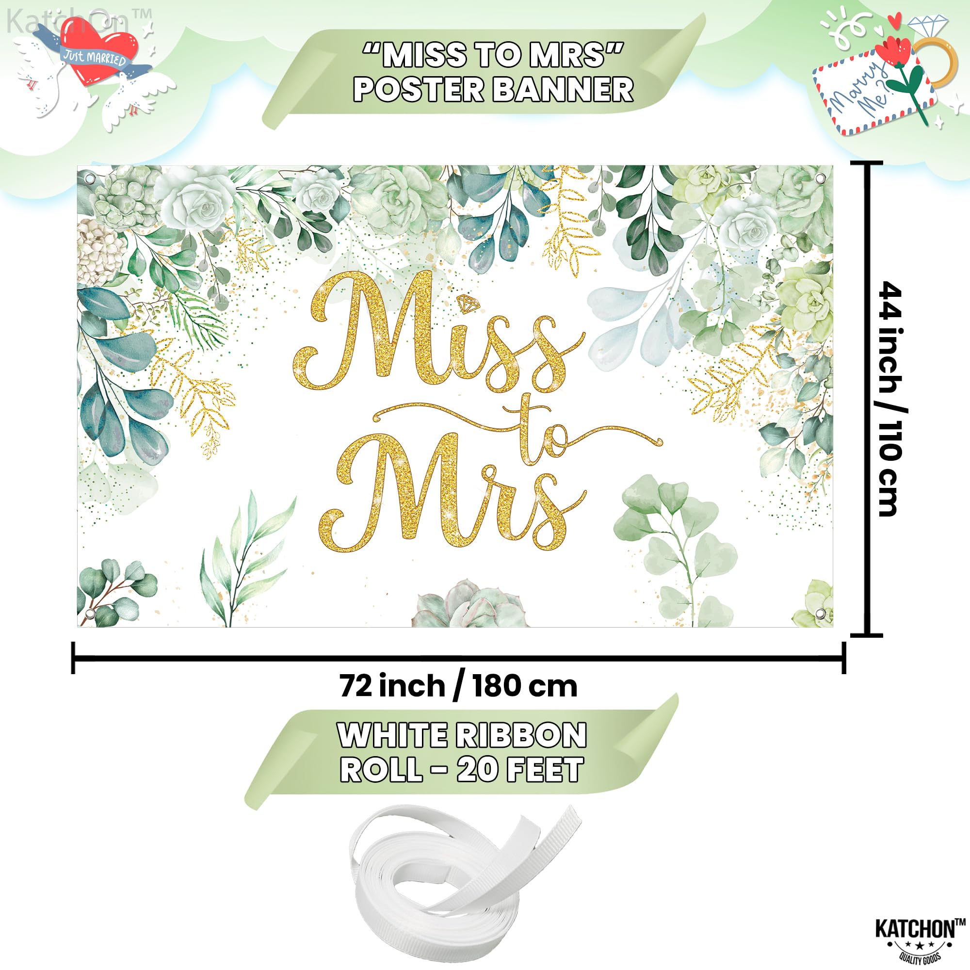 KatchOn, Green Miss to Mrs Banner - XtraLarge, 72x44 Inch | Miss to Mrs Backdrop for Green and Gold Bridal Shower Decorations | Bridal Shower Backdrop, Bachelorette Party Decorations, Miss to Mrs Sign