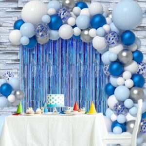 AIBIIN 2pcs 3.3ftx6.6ft Foil Curtain Backdrop Blue Metallic Tinsel Foil Fringe Curtains Little Prince Birthday Party Wedding Baby Shower Bachelorette Graduation 4th of july Decoration Photo Booth Prop