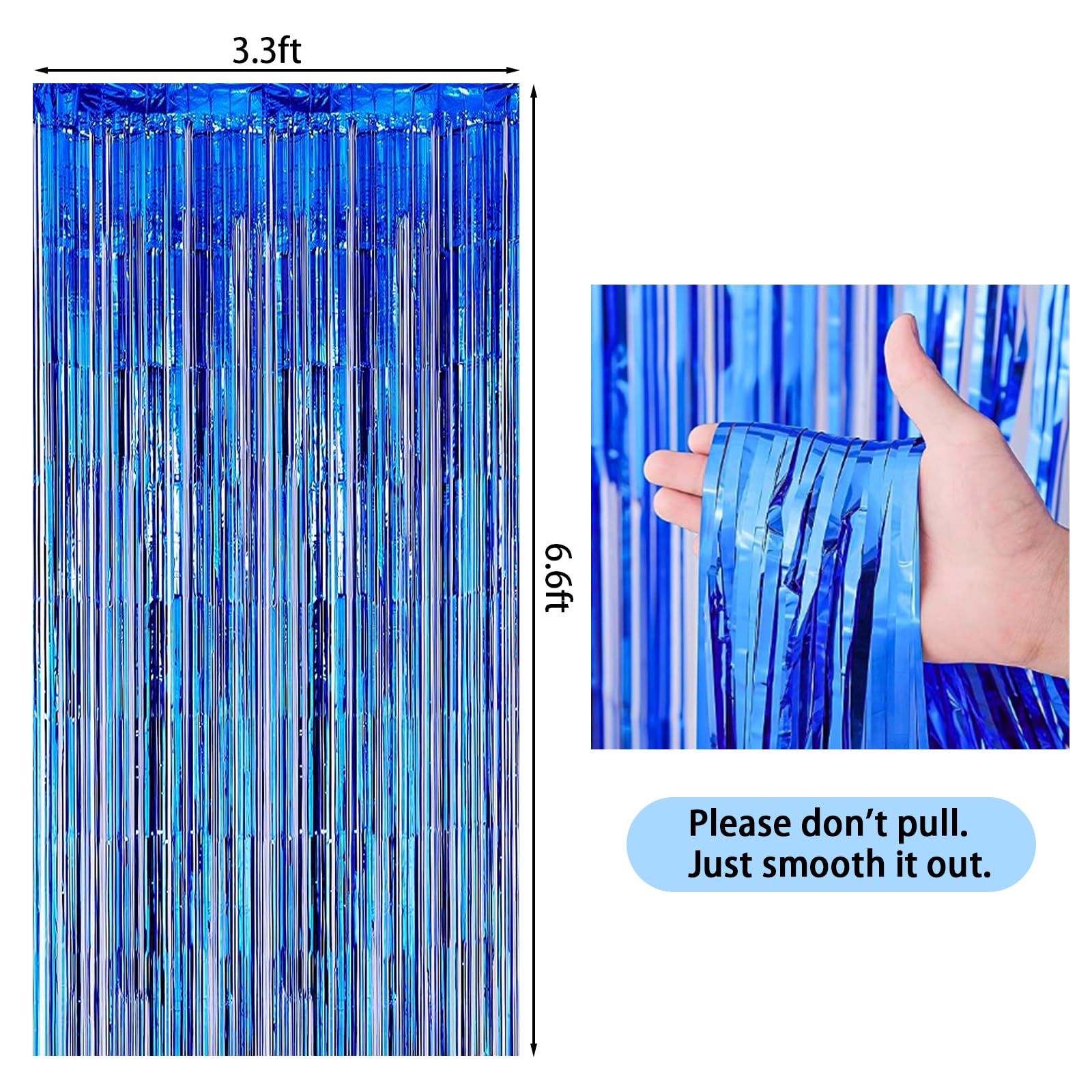 AIBIIN 2pcs 3.3ftx6.6ft Foil Curtain Backdrop Blue Metallic Tinsel Foil Fringe Curtains Little Prince Birthday Party Wedding Baby Shower Bachelorette Graduation 4th of july Decoration Photo Booth Prop