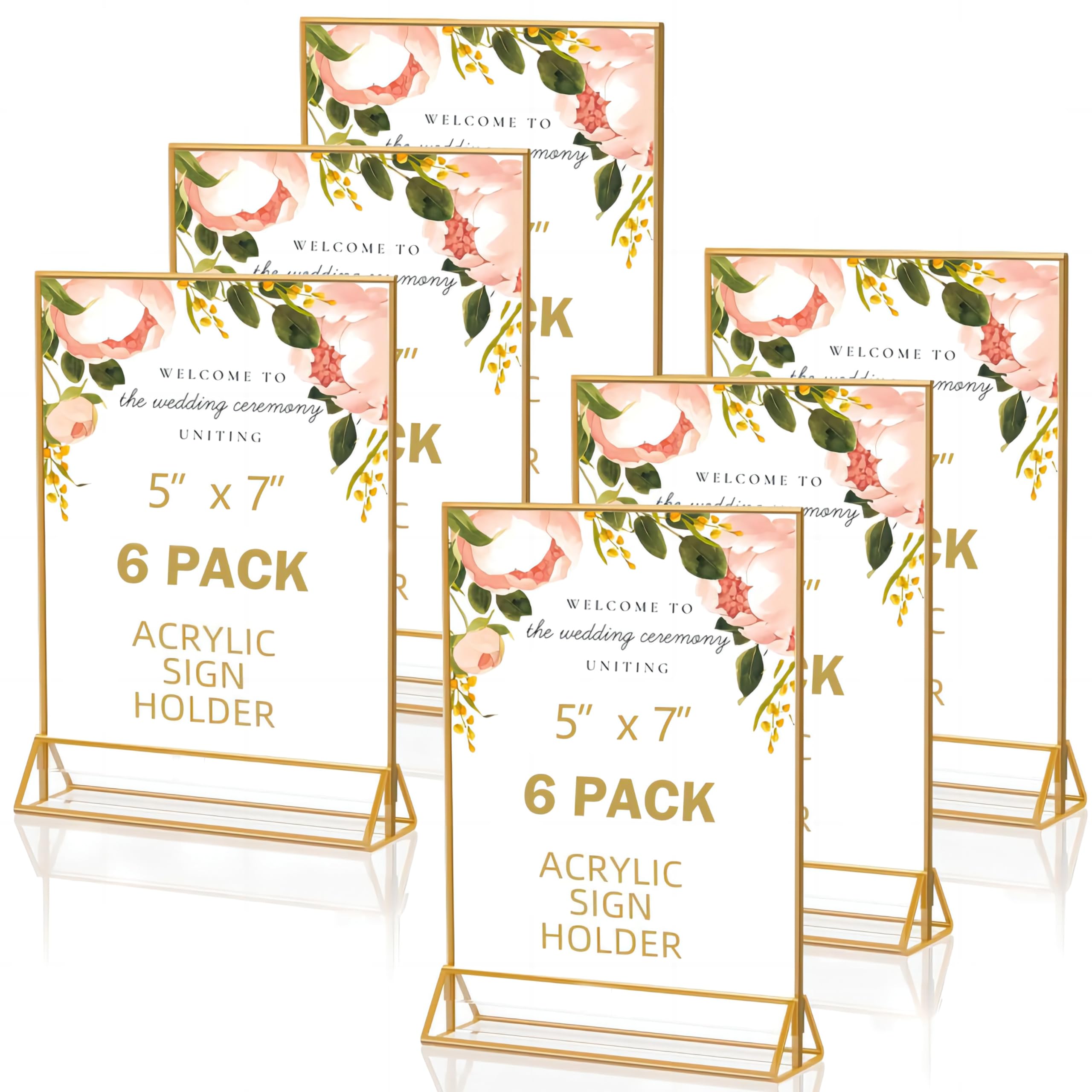 LHFFZJ Acrylic Sign Holder 5x7 Gold Acrylic Frame Display Stand, Clear Wedding Table Number Holder, Acrylic Frames for Home Office Shop Photo Frames Exhibition (6pcs)