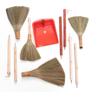 Broom and Dustpan Set for Home, Set of 4 Broom - Large Straw Soft Broom, Hand Whisk Broom, Small Broom, Mini Broom and Dustpan Set with Long Handle for Office, Home Indoor Outdoor…