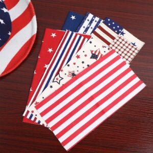 TEHAUX 7Pcs 4th of July Jelly Fabric, American Flag Cotton Fabric Patchwork Fabric for Independence Day Quilting Fabric Sewing Fabrics for Quilting Patchwork, DIY Craft, Scrapbooking