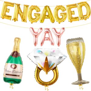 katchon, yay engaged balloons set - 37 inch, pack of 13 | engagement balloons, engagement party decorations | champagne balloon, engagement decorations | ring balloons, bachelorette party decorations