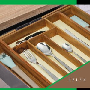 RELYZ Premium Acacia Expandable Drawer Organizer - Superior Tray with Groove Dividers for Cutlery (7 Slots, Natural)