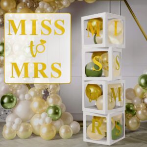 katchon, miss to mrs balloon boxes with balloons - 12 inch, pack of 44 | bridal shower balloon boxes for white and gold bridal shower decorations | bride balloons box, bachelorette party decorations